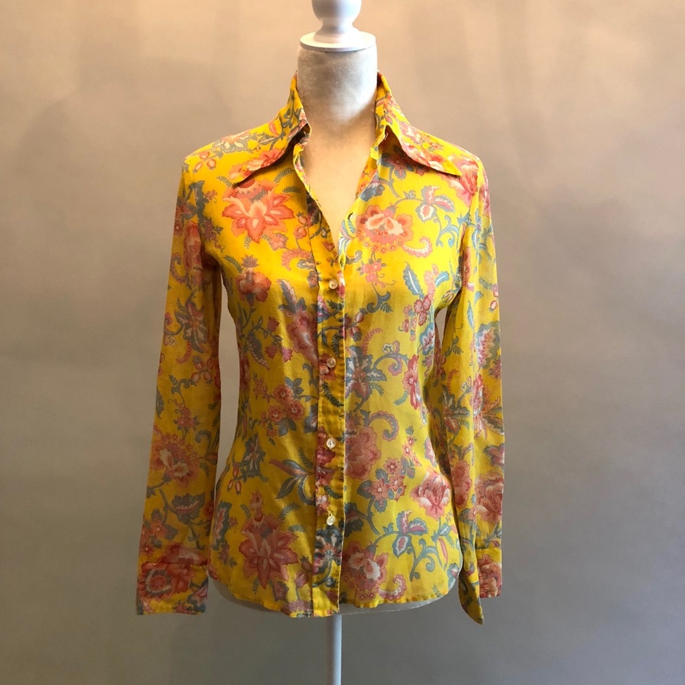 Vintage 1970's/80's Yellow Floral Sheer Blouse